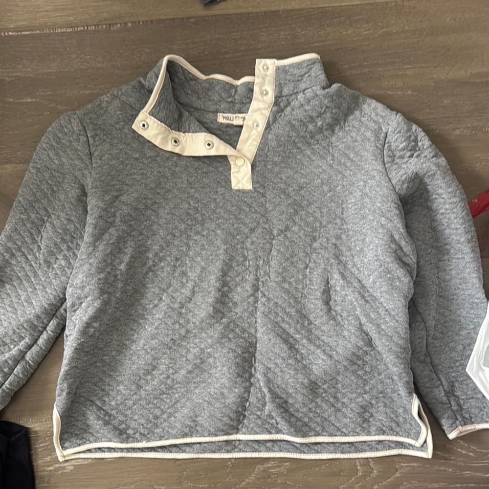 Gray Quilted Pullover with Cream Accents